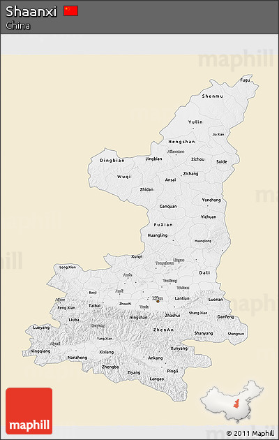 Classic Style 3D Map of Shaanxi, single color outside