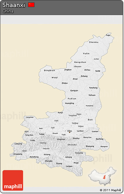 Classic Style 3D Map of Shaanxi, single color outside