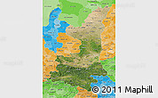 Satellite 3D Map of Shaanxi, political shades outside