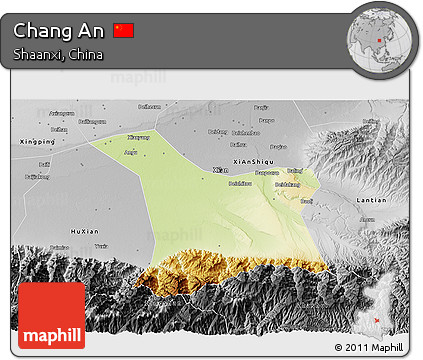 Physical 3D Map of Chang An, desaturated