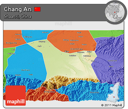 Physical 3D Map of Chang An, political outside