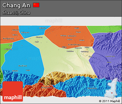 Physical 3D Map of Chang An, political outside