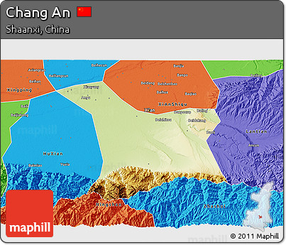 Physical 3D Map of Chang An, political outside