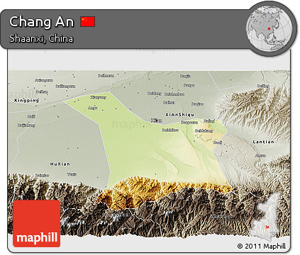Physical 3D Map of Chang An, semi-desaturated