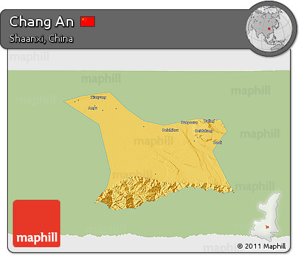 Savanna Style 3D Map of Chang An, single color outside