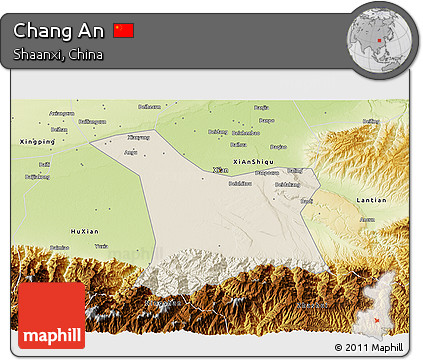 Shaded Relief 3D Map of Chang An, physical outside