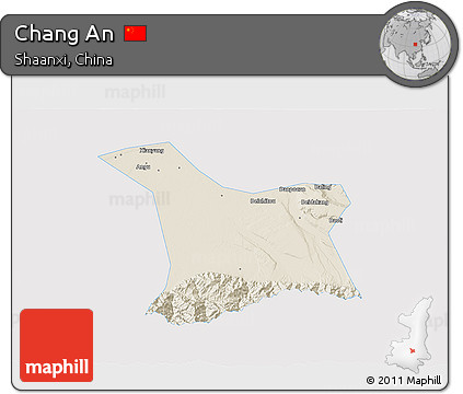 Shaded Relief 3D Map of Chang An, single color outside