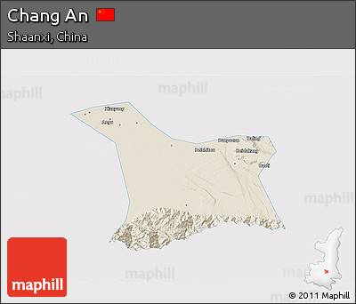 Shaded Relief 3D Map of Chang An, single color outside