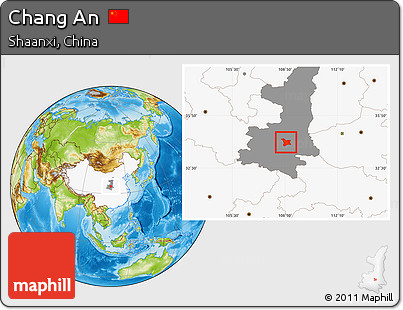 Physical Location Map of Chang An, highlighted country, highlighted parent region