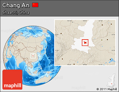 Shaded Relief Location Map of Chang An, highlighted parent region