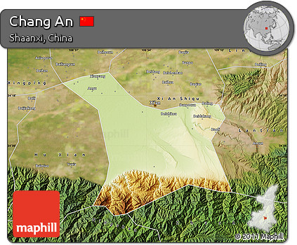 Physical Map of Chang An, satellite outside