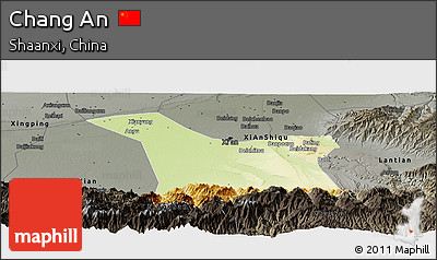 Physical Panoramic Map of Chang An, darken, semi-desaturated