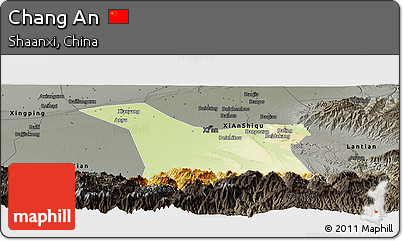 Physical Panoramic Map of Chang An, darken, semi-desaturated