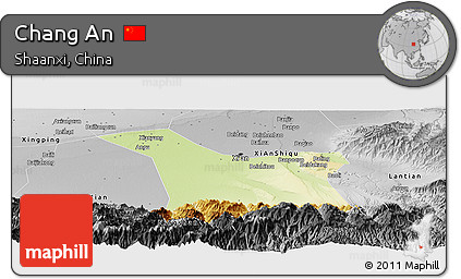 Physical Panoramic Map of Chang An, desaturated