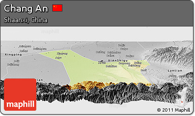 Physical Panoramic Map of Chang An, desaturated