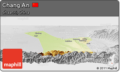 Physical Panoramic Map of Chang An, lighten, desaturated