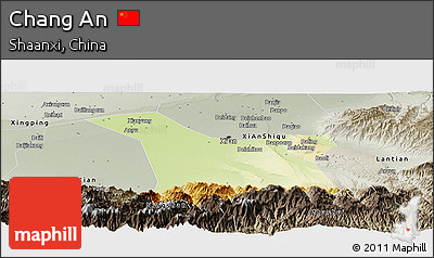 Physical Panoramic Map of Chang An, semi-desaturated