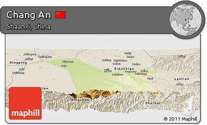 Physical Panoramic Map of Chang An, shaded relief outside
