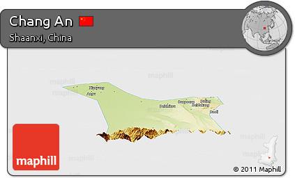 Physical Panoramic Map of Chang An, single color outside