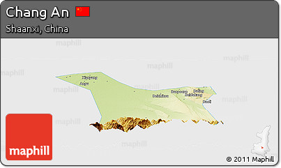 Physical Panoramic Map of Chang An, single color outside