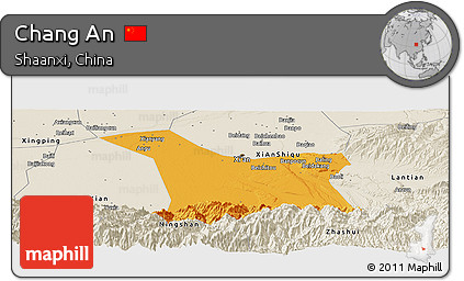 Political Panoramic Map of Chang An, shaded relief outside