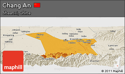 Political Panoramic Map of Chang An, shaded relief outside