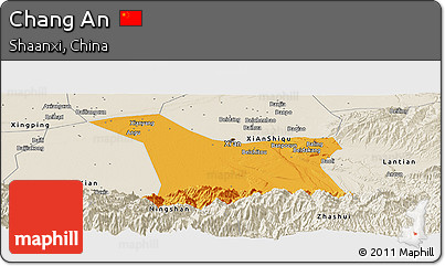Political Panoramic Map of Chang An, shaded relief outside