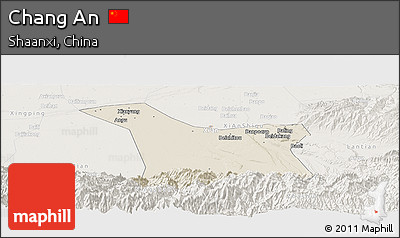 Shaded Relief Panoramic Map of Chang An, lighten