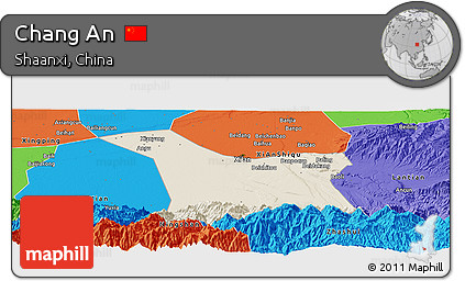 Shaded Relief Panoramic Map of Chang An, political outside