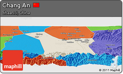 Shaded Relief Panoramic Map of Chang An, political outside