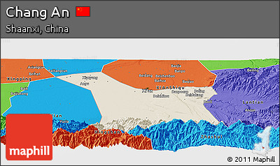 Shaded Relief Panoramic Map of Chang An, political outside