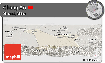 Shaded Relief Panoramic Map of Chang An, semi-desaturated