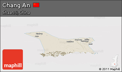Shaded Relief Panoramic Map of Chang An, single color outside