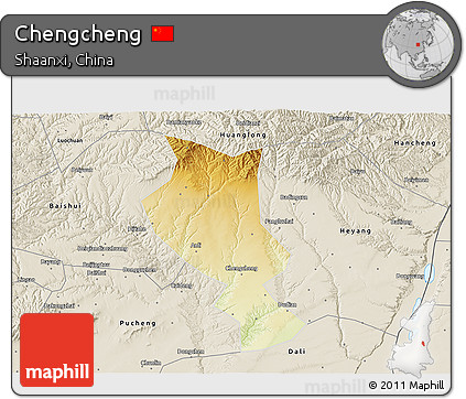 Physical 3D Map of Chengcheng, shaded relief outside