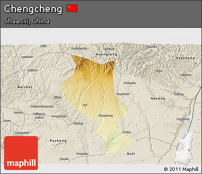 Physical 3D Map of Chengcheng, shaded relief outside