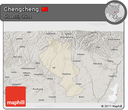 Shaded Relief 3D Map of Chengcheng, semi-desaturated