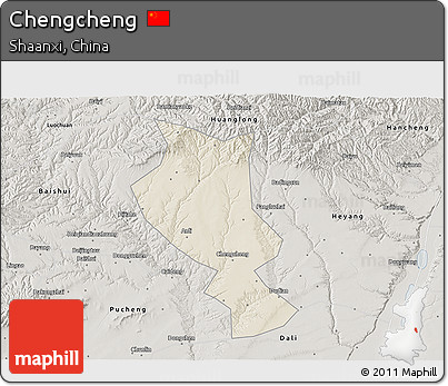 Shaded Relief 3D Map of Chengcheng, semi-desaturated