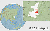 Savanna Style Location Map of Chengcheng, highlighted parent region, hill shading