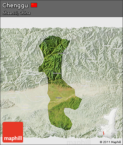 Satellite 3D Map of Chenggu, lighten