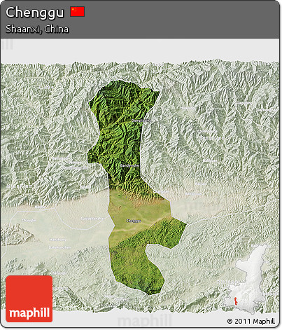Satellite 3D Map of Chenggu, lighten