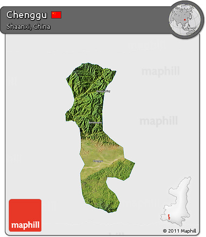 Satellite 3D Map of Chenggu, single color outside