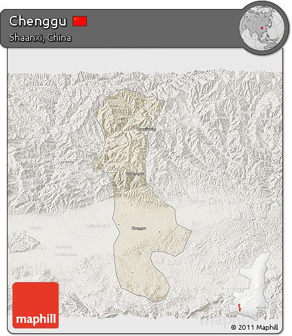 Shaded Relief 3D Map of Chenggu, lighten