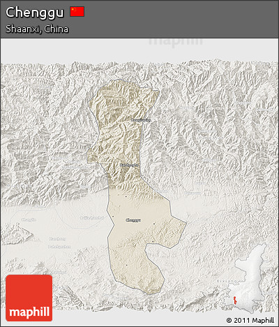 Shaded Relief 3D Map of Chenggu, lighten