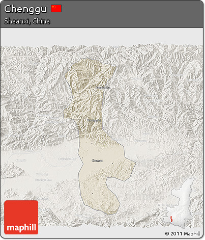 Shaded Relief 3D Map of Chenggu, lighten
