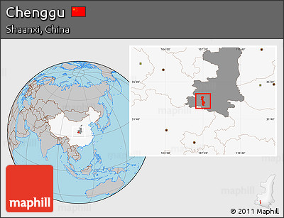 Gray Location Map of Chenggu, highlighted country, highlighted parent region