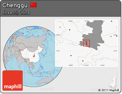 Gray Location Map of Chenggu, highlighted country, highlighted parent region