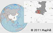 Gray Location Map of Chenggu, highlighted country, highlighted parent region, hill shading