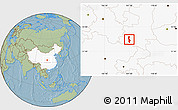 Savanna Style Location Map of Chenggu, highlighted country, hill shading