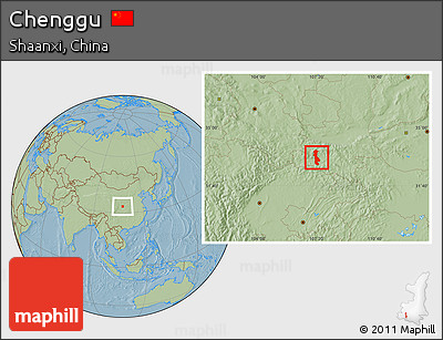 Savanna Style Location Map of Chenggu, hill shading