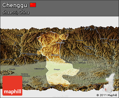 Physical Panoramic Map of Chenggu, darken